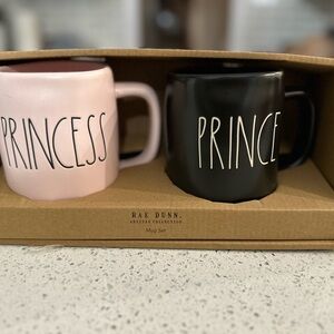 NIB Rae Dunn Pink and Black Princess Prince Mug Set